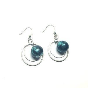 Silver Plated Green Bead Earrings